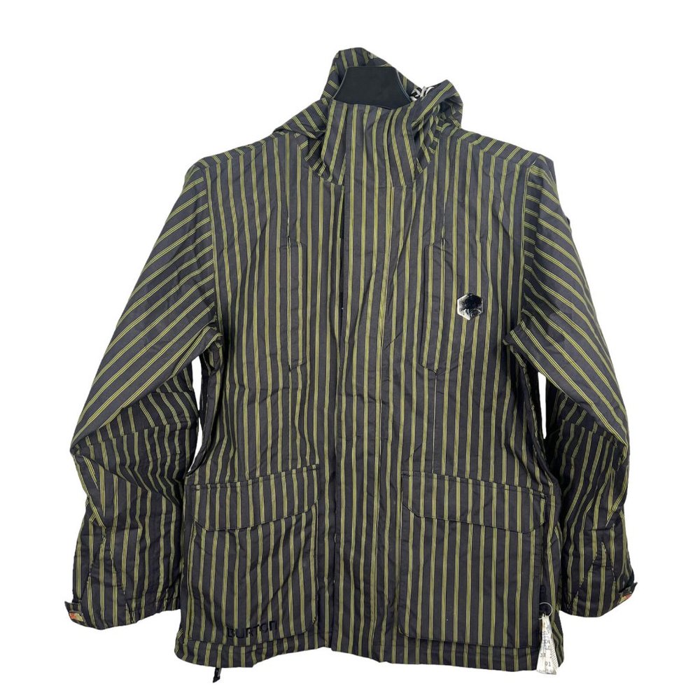 Burton The White Collection Ski Snowboard Black Green Striped Hooded Jacket